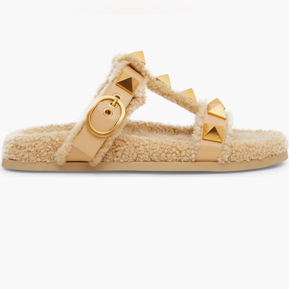 NIB VALENTINO GARAVANI womens Roman Stud Shearling Lined Sandals size 41 - Picture 1 of 7